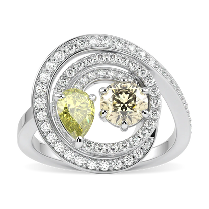 Serpentine collection ring featuring Fancy Yellow Diamond set in 18ct White Gold, Blacklock Jewellery — top down view