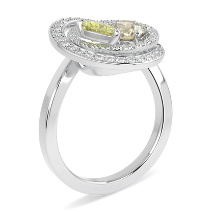 Handcrafted 18ct White Gold ring with Fancy Yellow Diamond by Blacklock, Serpentine collection — through finger view