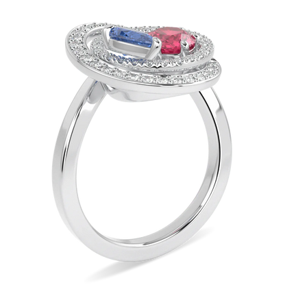 Blacklock Serpentine ring in 18ct White Gold with Diamond Sapphire and Rubellite — through finger view