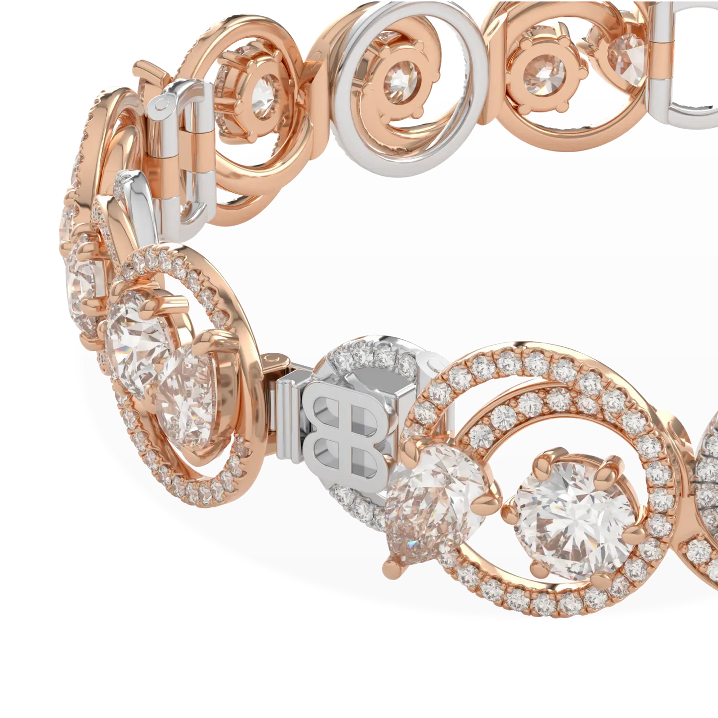 18ct Rose and White Gold Diamond Bracelet by Blacklock Jewellery, Serpentine collection — detail view