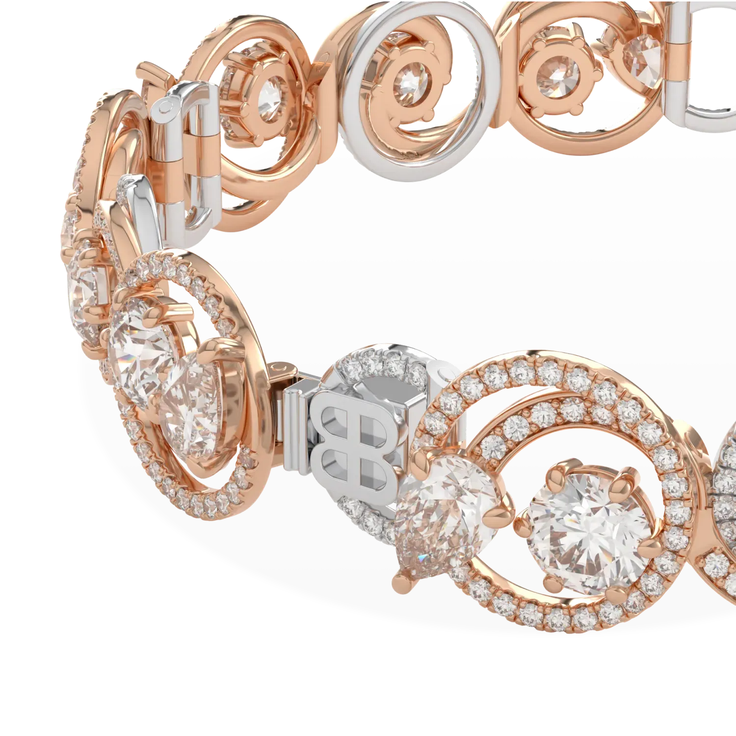 18ct Rose and White Gold Diamond Bracelet by Blacklock Jewellery, Serpentine collection — detail view