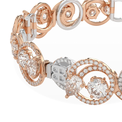 18ct Rose and White Gold Diamond Bracelet by Blacklock Jewellery, Serpentine collection — detail view