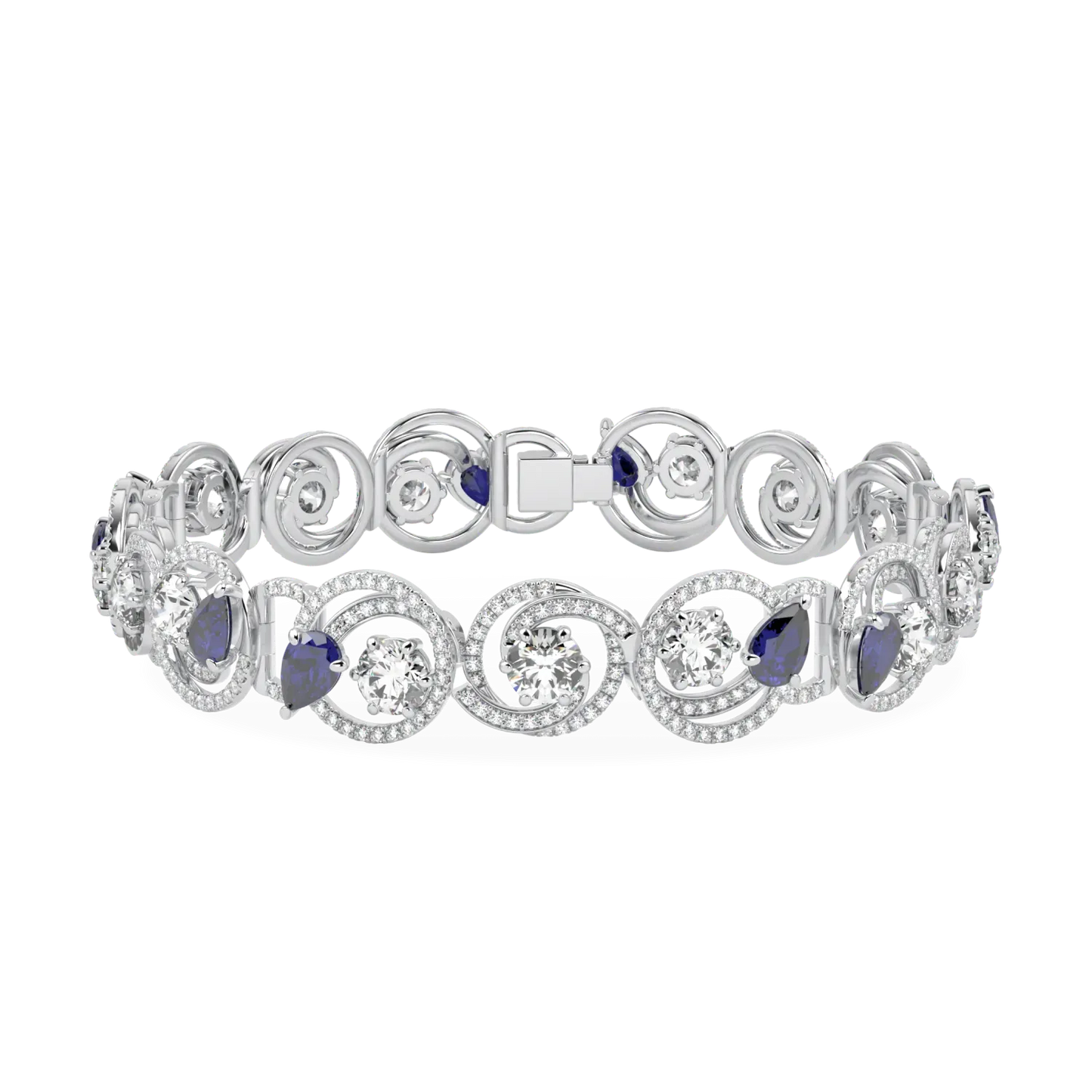 Serpentine collection bracelet featuring Sapphire and Diamond set in 18ct White Gold, Blacklock Jewellery