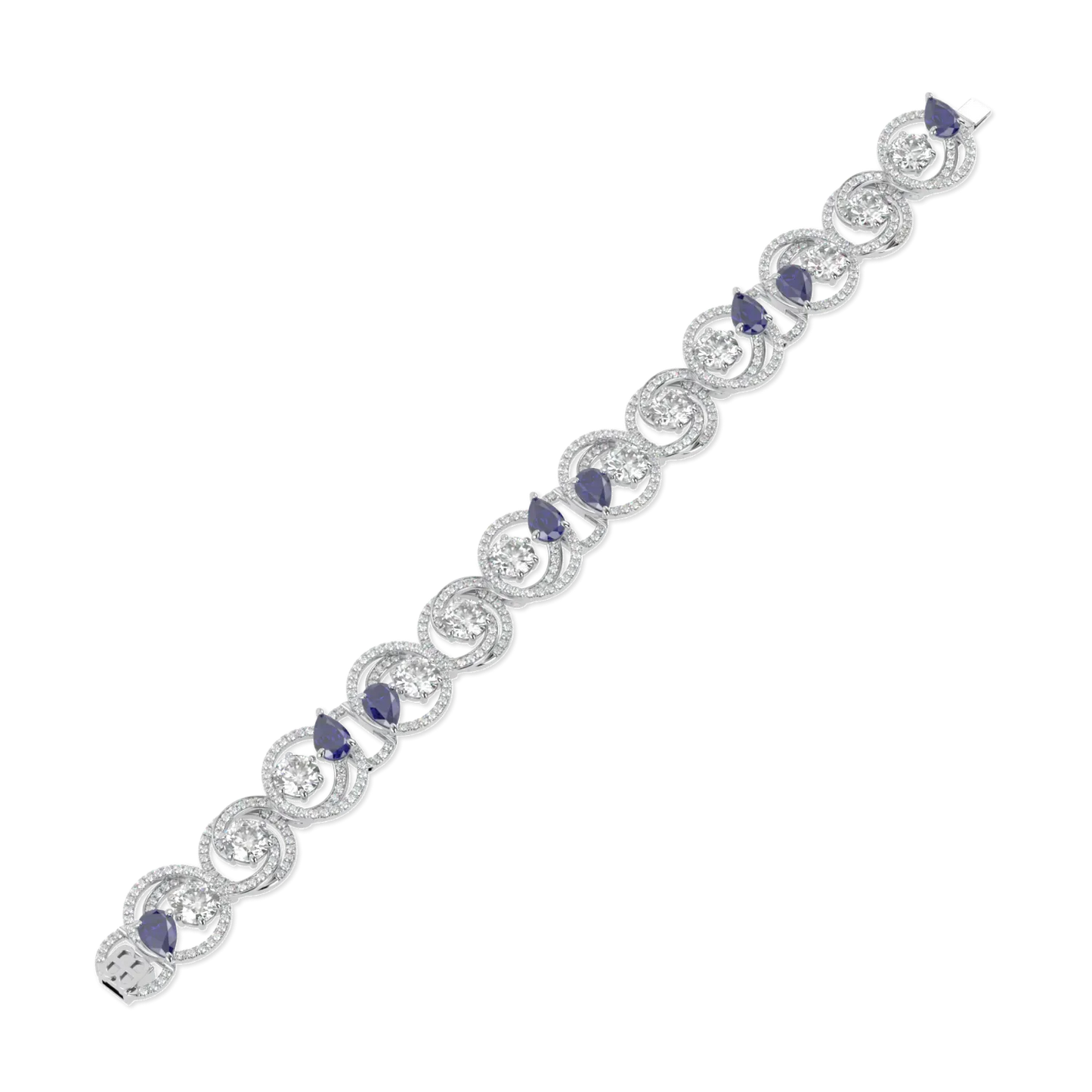 Handcrafted 18ct White Gold bracelet with Sapphire and Diamond by Blacklock, Serpentine collection — side view