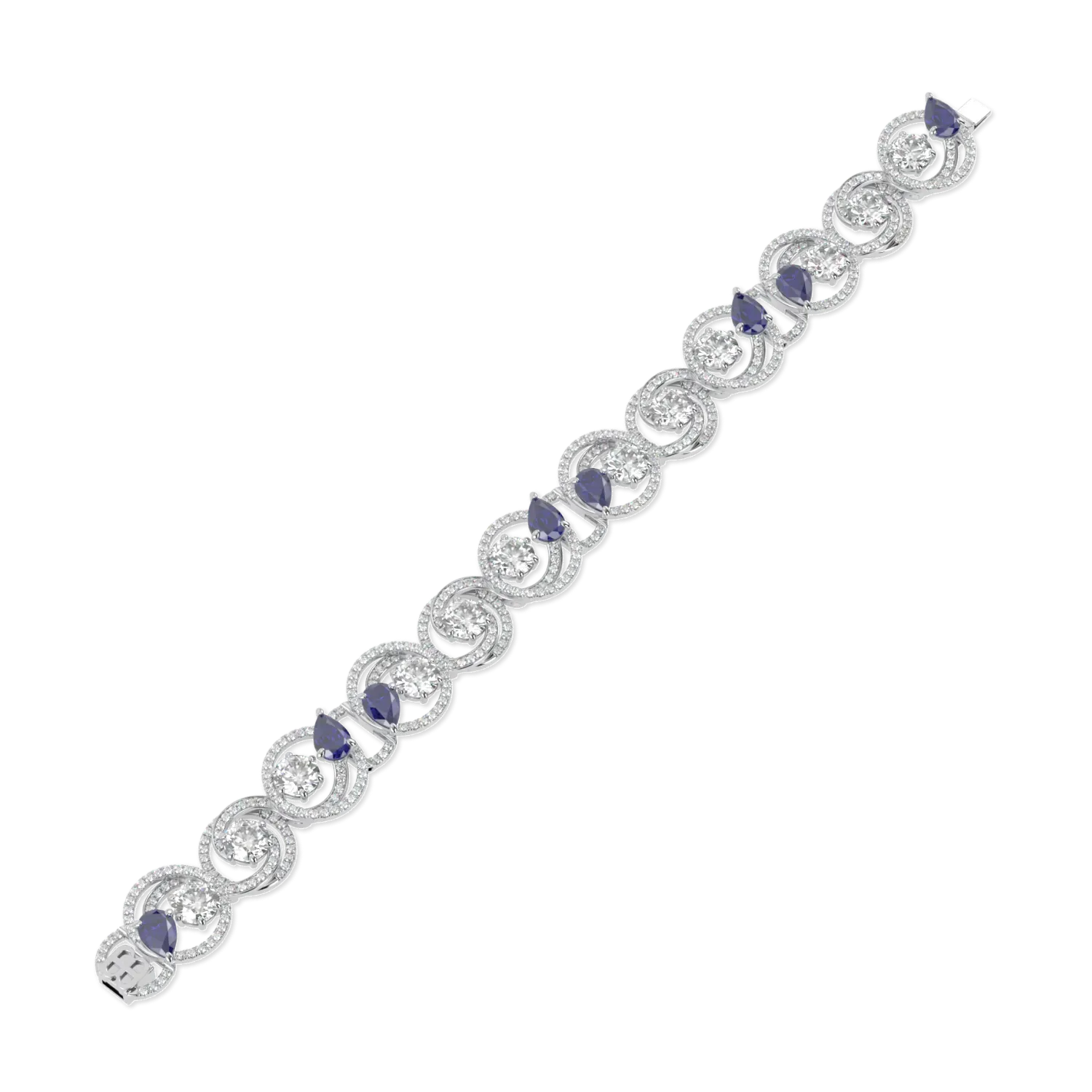 Handcrafted 18ct White Gold bracelet with Sapphire and Diamond by Blacklock, Serpentine collection — side view
