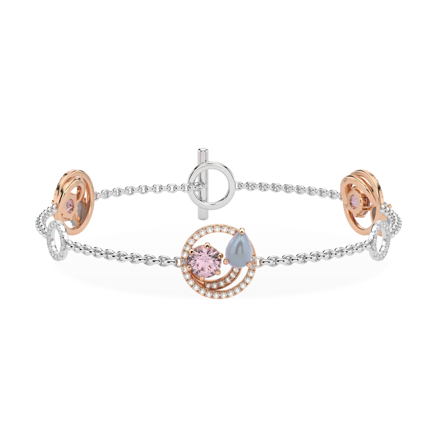 Small 18ct Rose And White Gold Morganite Diamond Bracelet by Blacklock Jewellery, Serpentine collection