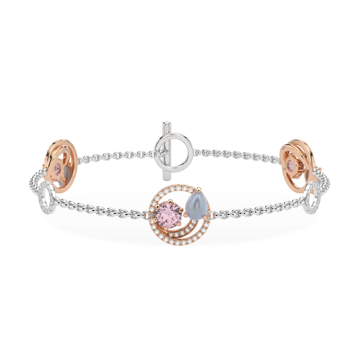 Small 18ct Rose And White Gold Morganite Diamond Bracelet by Blacklock Jewellery, Serpentine collection