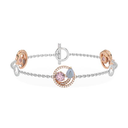 Small 18ct Rose And White Gold Morganite Diamond Bracelet by Blacklock Jewellery, Serpentine collection