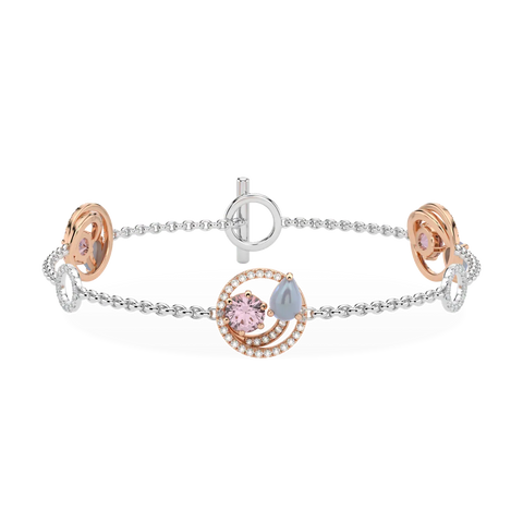 Serpentine Small Rose And White Gold Diamond Morganite Bracelet