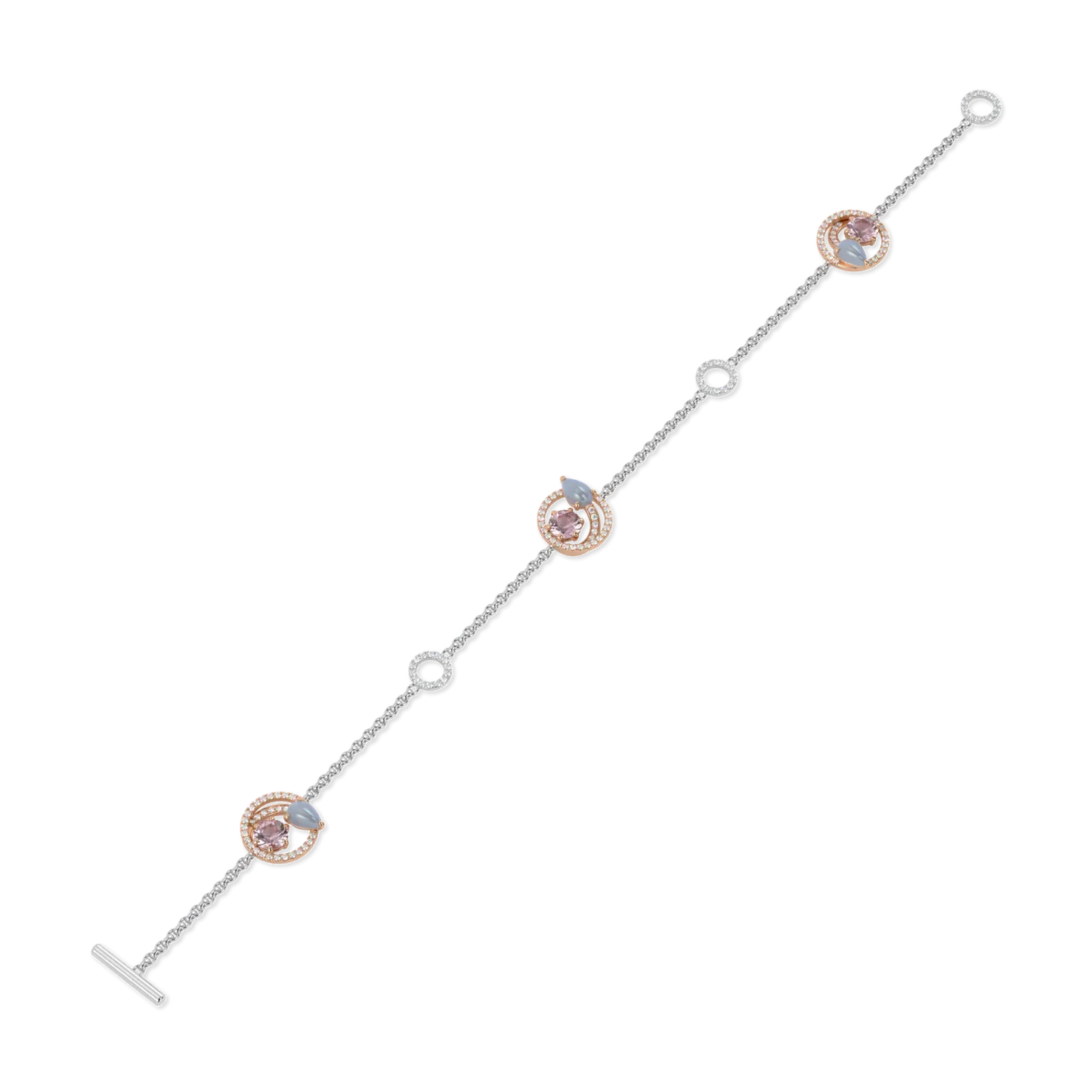 Blacklock Serpentine bracelet in 18ct White and Rose Gold with Diamond — straight on view