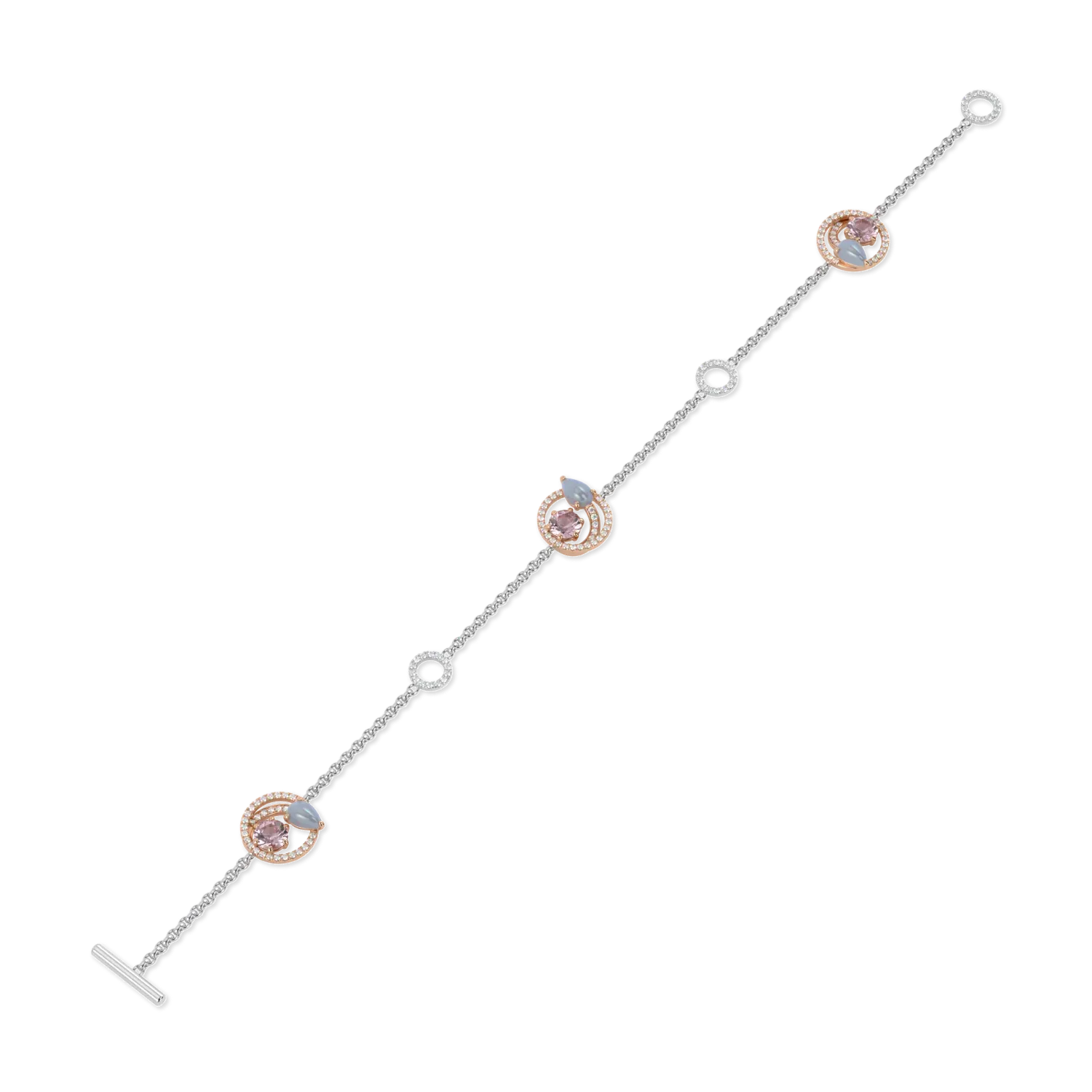 Blacklock Serpentine bracelet in 18ct White and Rose Gold with Diamond — straight on view