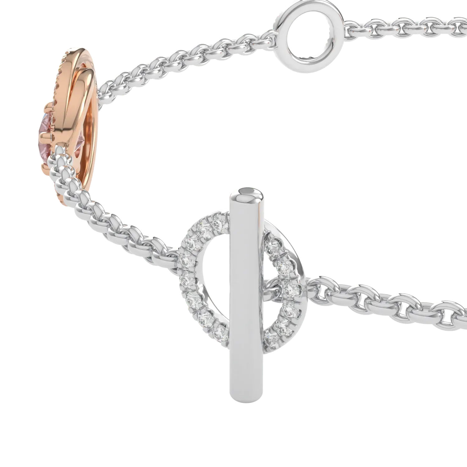 18ct White and Rose Gold Diamond bracelet from Blacklock's Serpentine collection — detail view