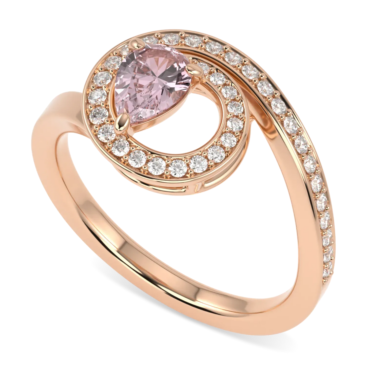 Serpentine collection Morganite Diamond ring set in 18ct Rose Gold, Blacklock Jewellery