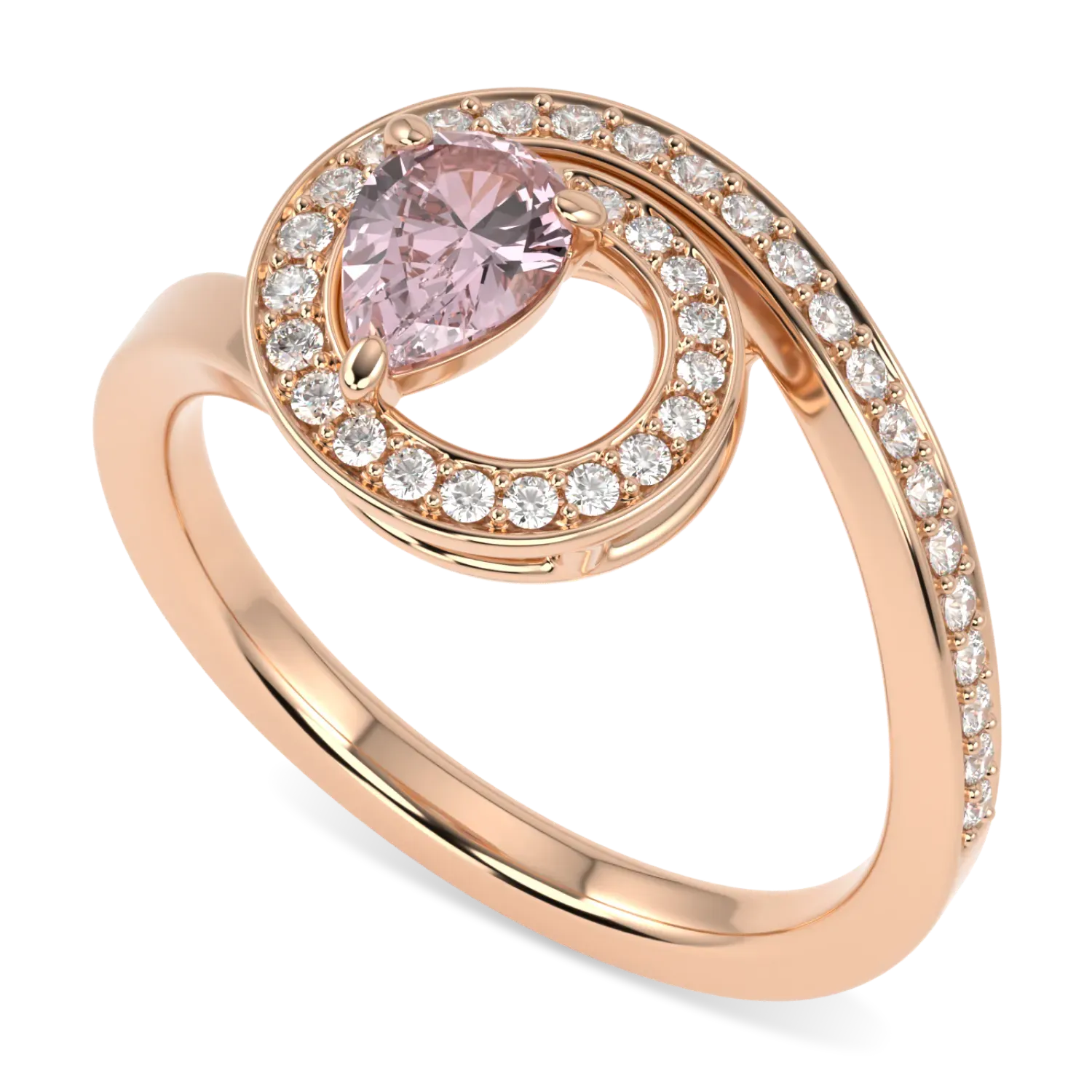 Serpentine collection Morganite Diamond ring set in 18ct Rose Gold, Blacklock Jewellery