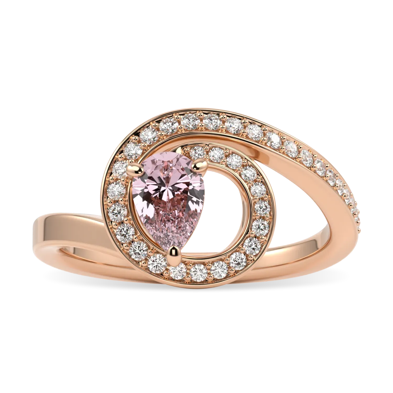 Handcrafted 18ct Rose Gold ring with Morganite and Diamond by Blacklock, Serpentine collection — side view