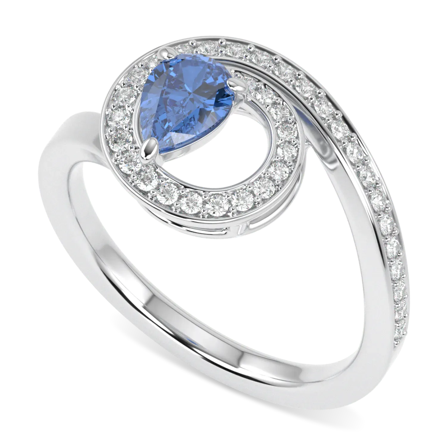 Handcrafted 18ct White Gold ring with Aquamarine and Diamond by Blacklock, Serpentine collection