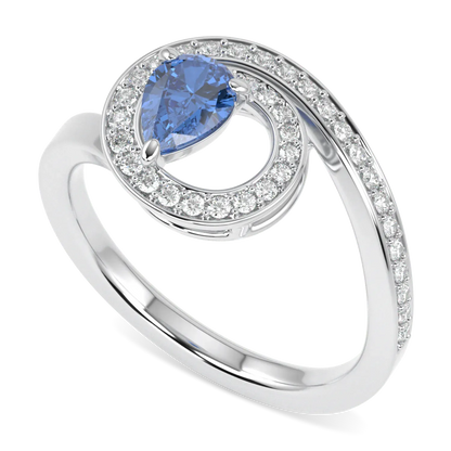 Handcrafted 18ct White Gold ring with Aquamarine and Diamond by Blacklock, Serpentine collection