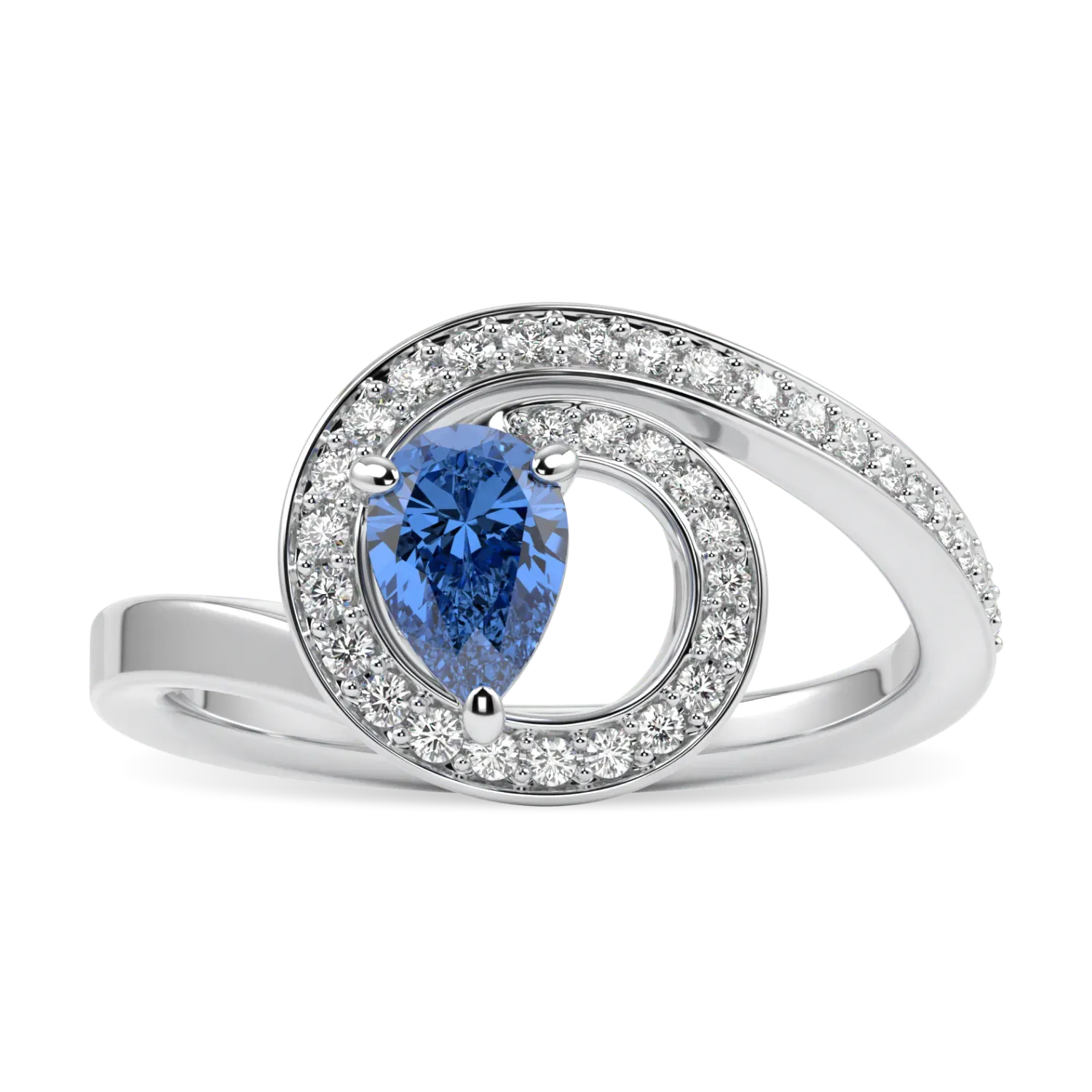Small 18ct White Gold Aquamarine Diamond Ring by Blacklock Jewellery, Serpentine collection — top down view