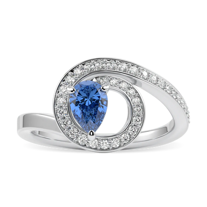 Small 18ct White Gold Aquamarine Diamond Ring by Blacklock Jewellery, Serpentine collection — top down view