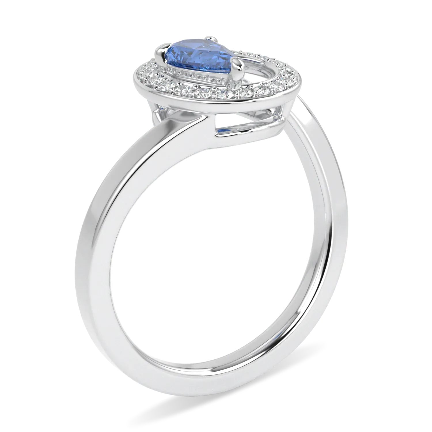 Blacklock Serpentine collection ring in 18ct White Gold with Aquamarine and Diamond — through finger view