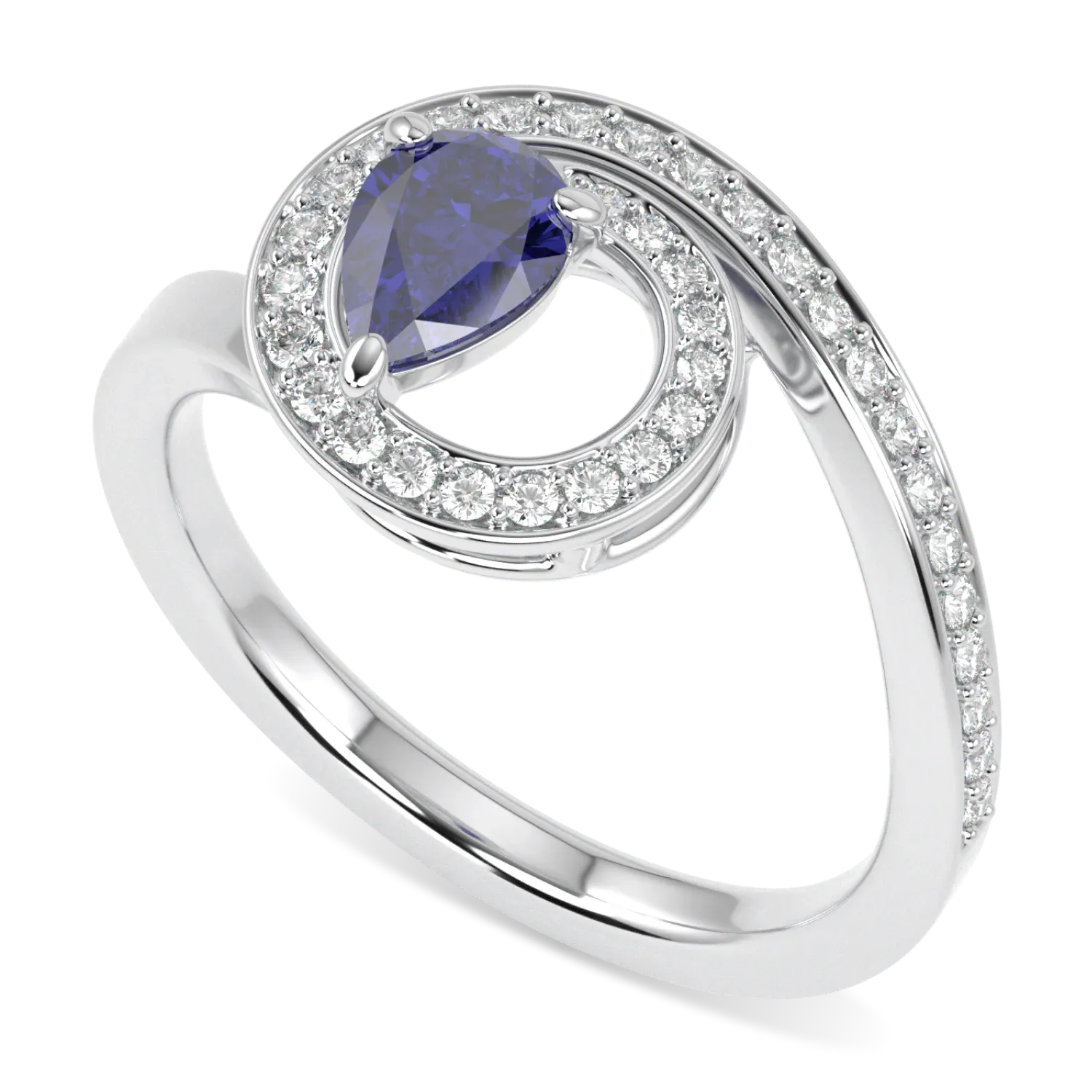 Small 18ct White Gold Diamond Sapphire Ring by Blacklock Jewellery, Serpentine collection