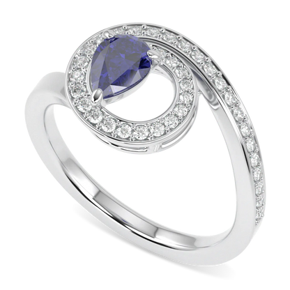 Small 18ct White Gold Diamond Sapphire Ring by Blacklock Jewellery, Serpentine collection