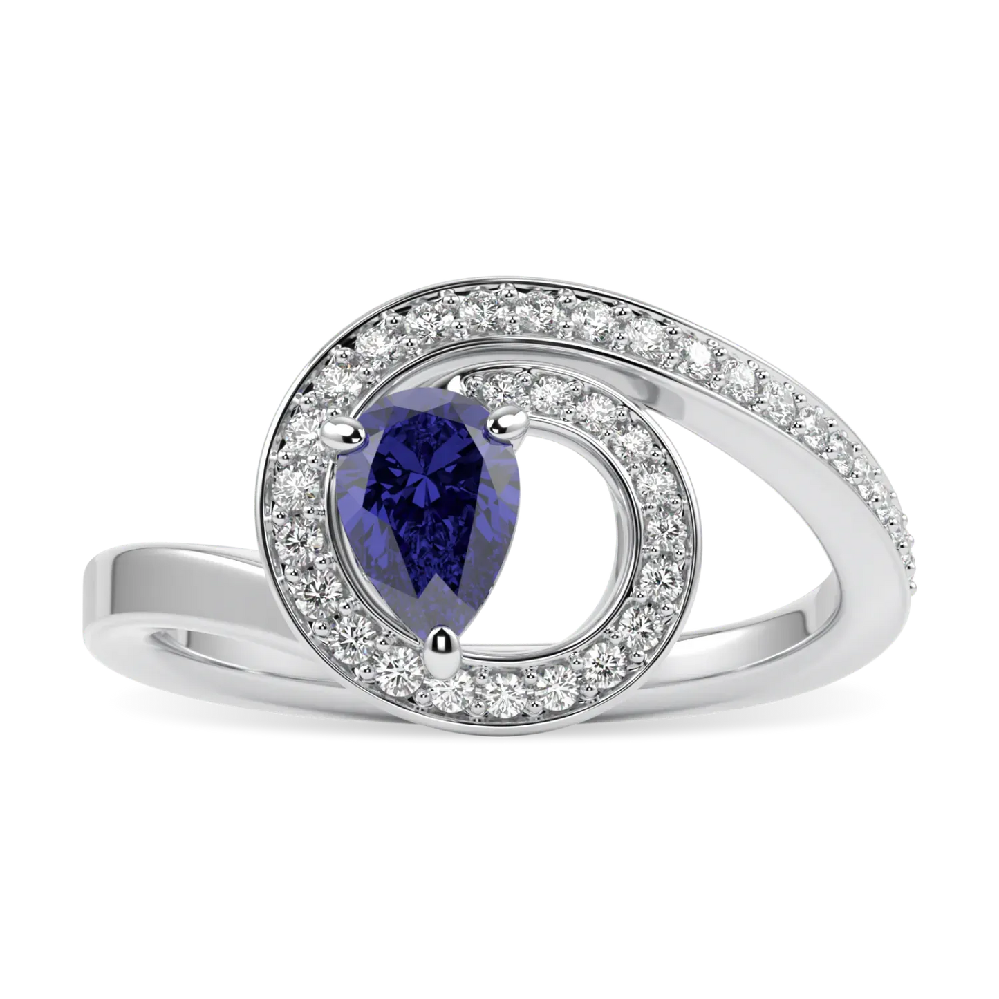 Blacklock Serpentine Sappire Diamond ring in 18ct White Gold — top down view