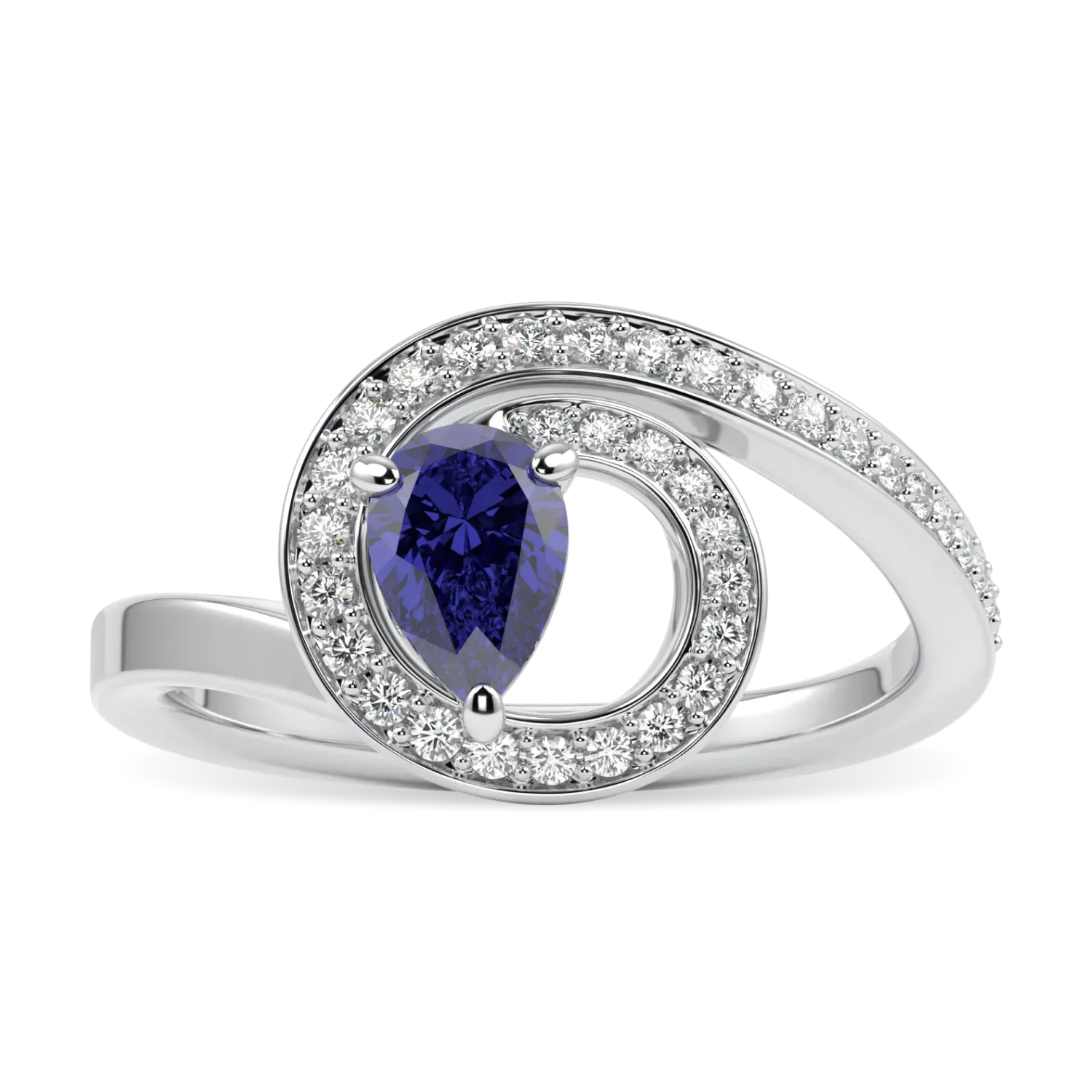 Blacklock Serpentine Sappire Diamond ring in 18ct White Gold — top down view