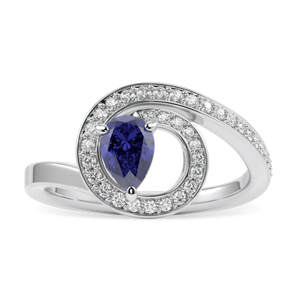 Blacklock Serpentine Sappire Diamond ring in 18ct White Gold — top down view