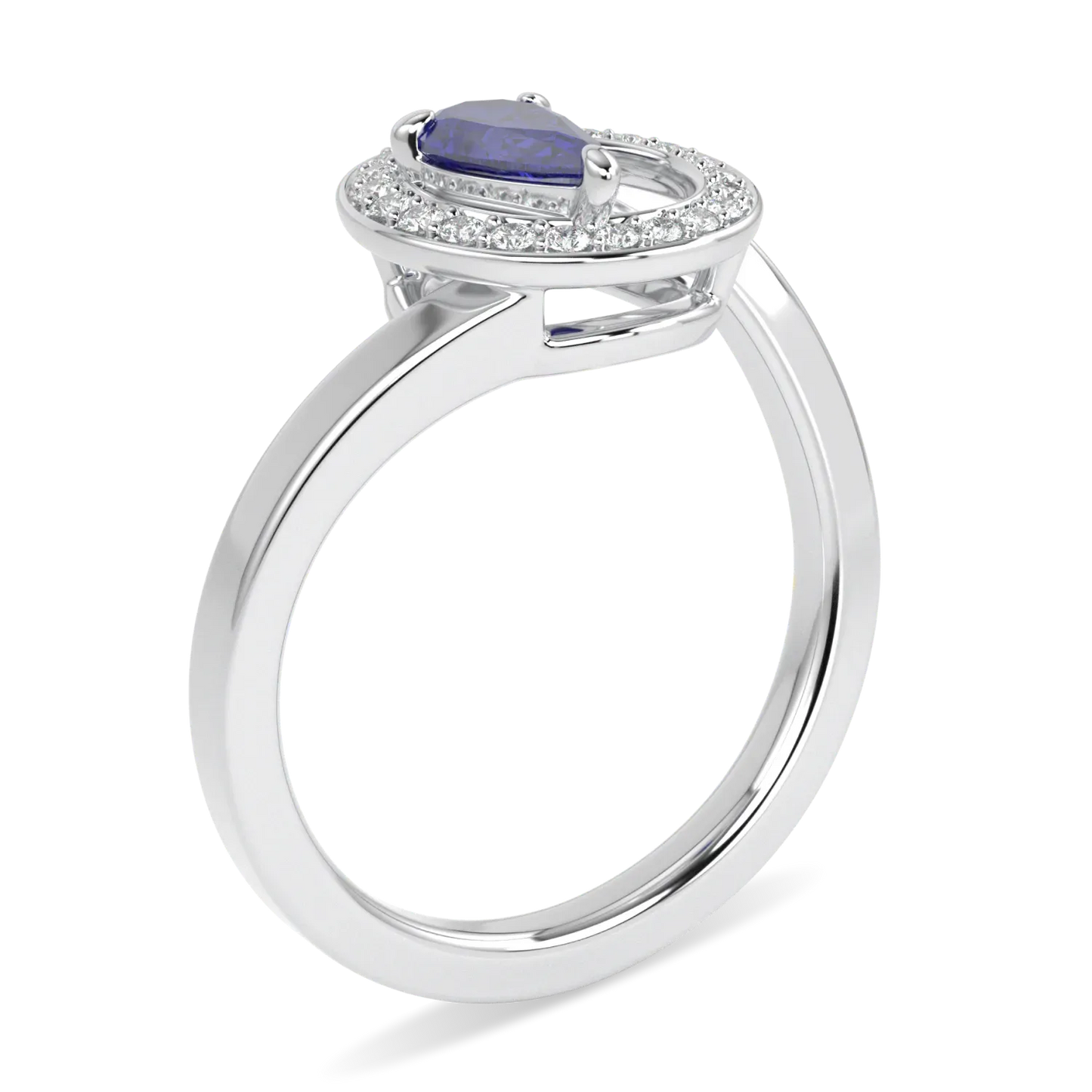 18ct White Gold Sapphire Diamond ring from Blacklock's Serpentine collection — through finger view