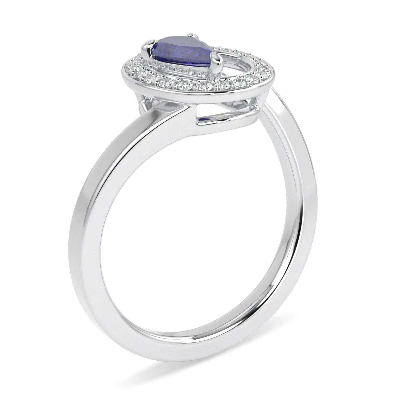 18ct White Gold Sapphire Diamond ring from Blacklock's Serpentine collection — through finger view