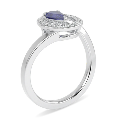 18ct White Gold Sapphire Diamond ring from Blacklock's Serpentine collection — through finger view