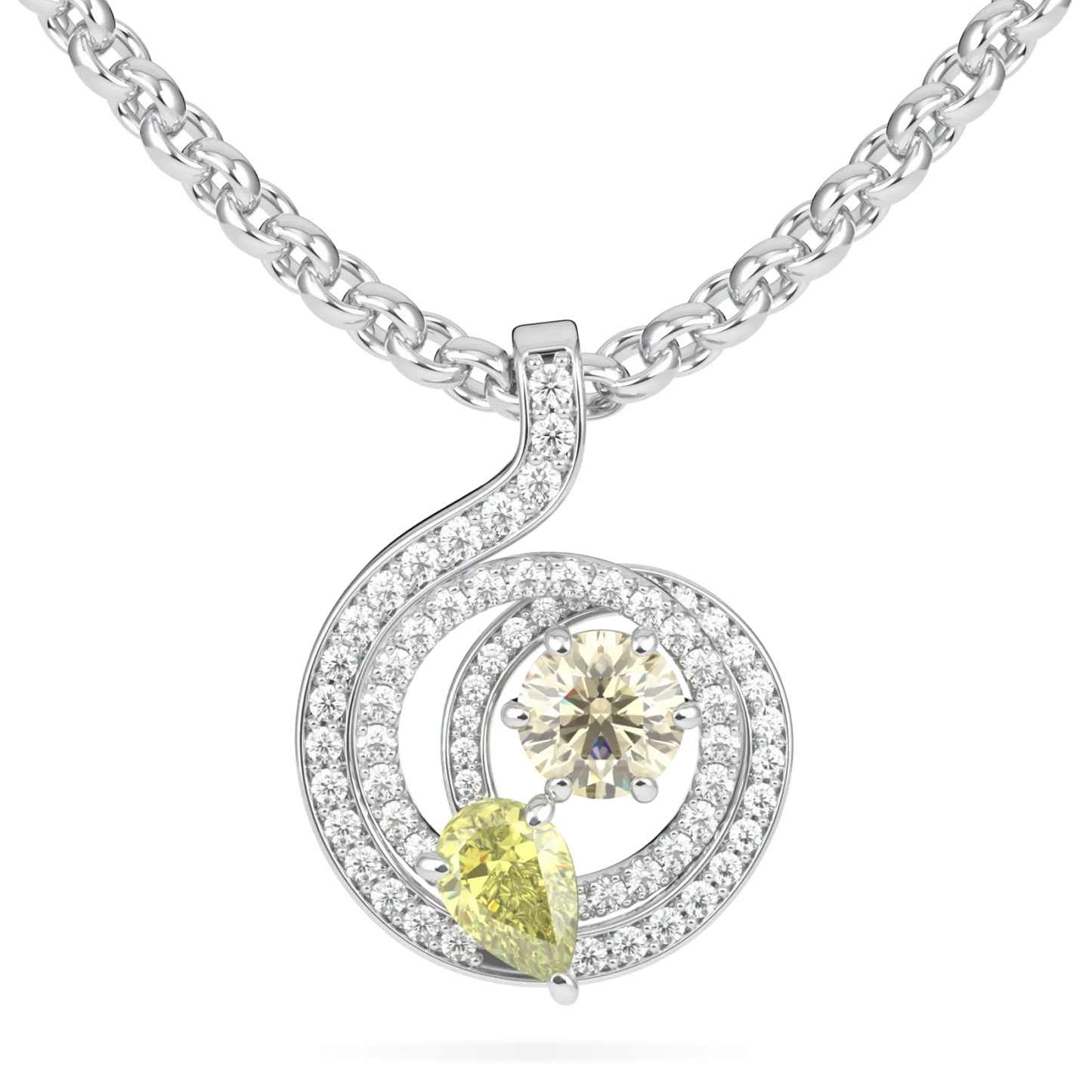 Blacklock Serpentine Fancy yellow Diamond pendant in 18ct White Gold