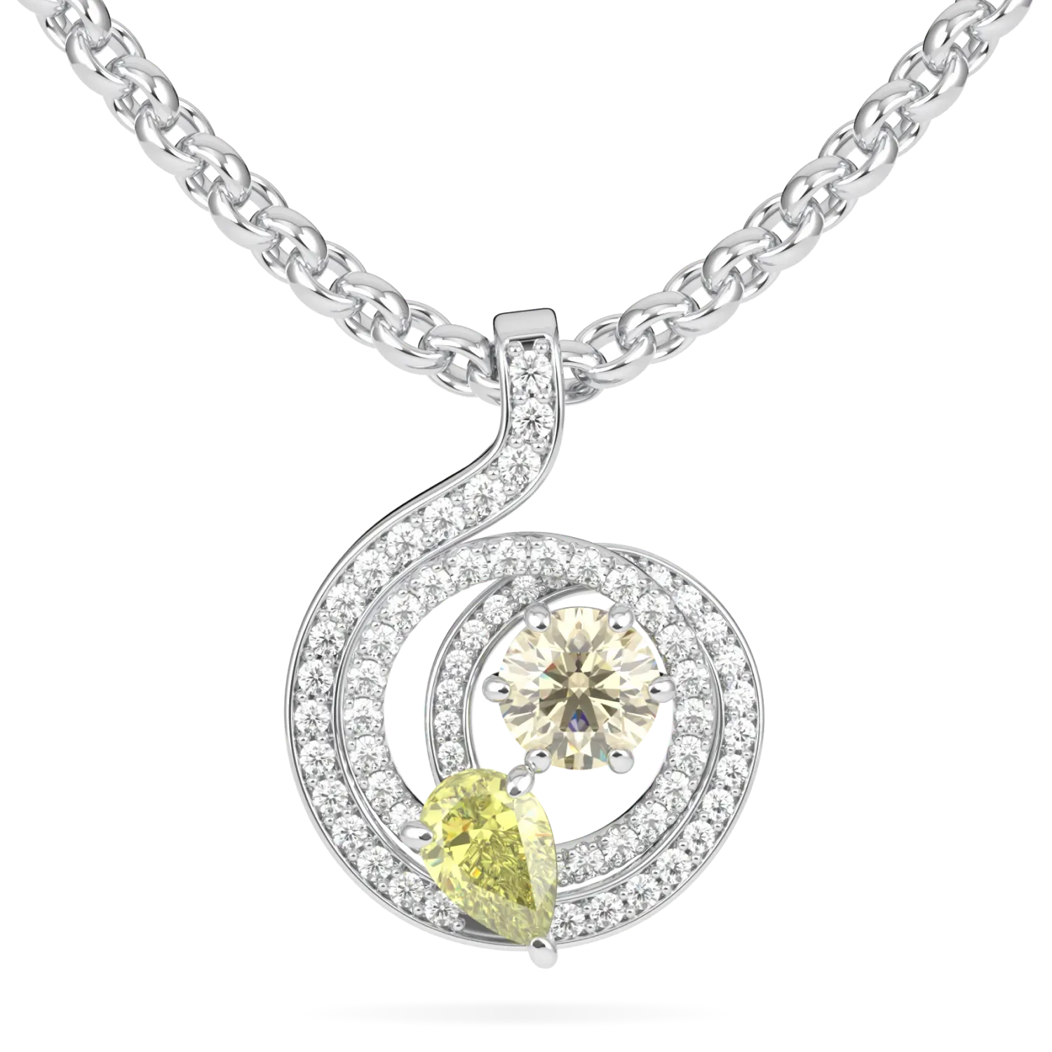Blacklock Serpentine Fancy yellow Diamond pendant in 18ct White Gold