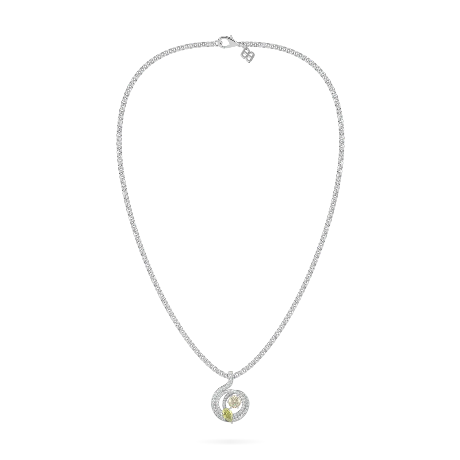 18ct White Gold Fancy Yellow Diamond pendant from Blacklock's Serpentine collection — straight on view