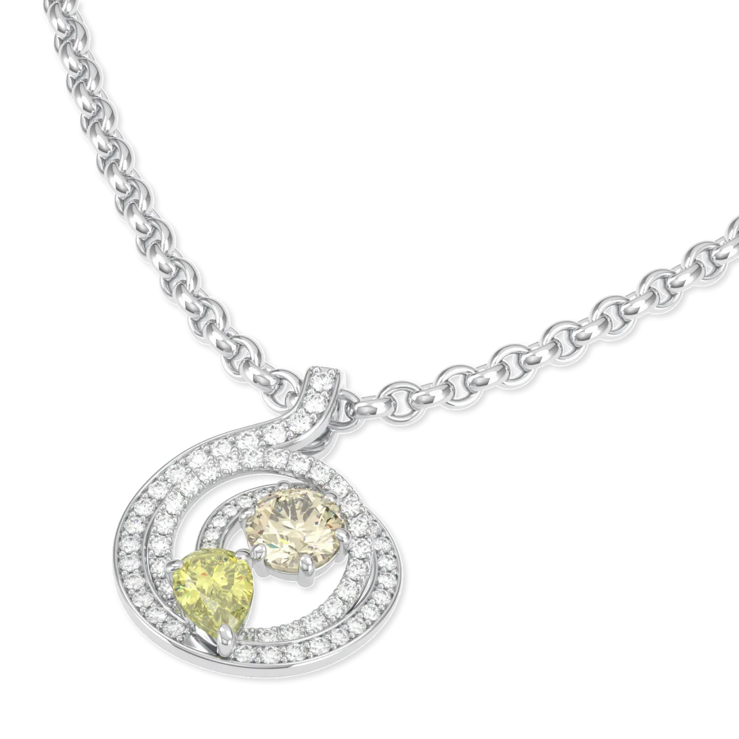 Serpentine collection pendant featuring Fancy Yellow Diamond set in 18ct White Gold, Blacklock Jewellery — detail view