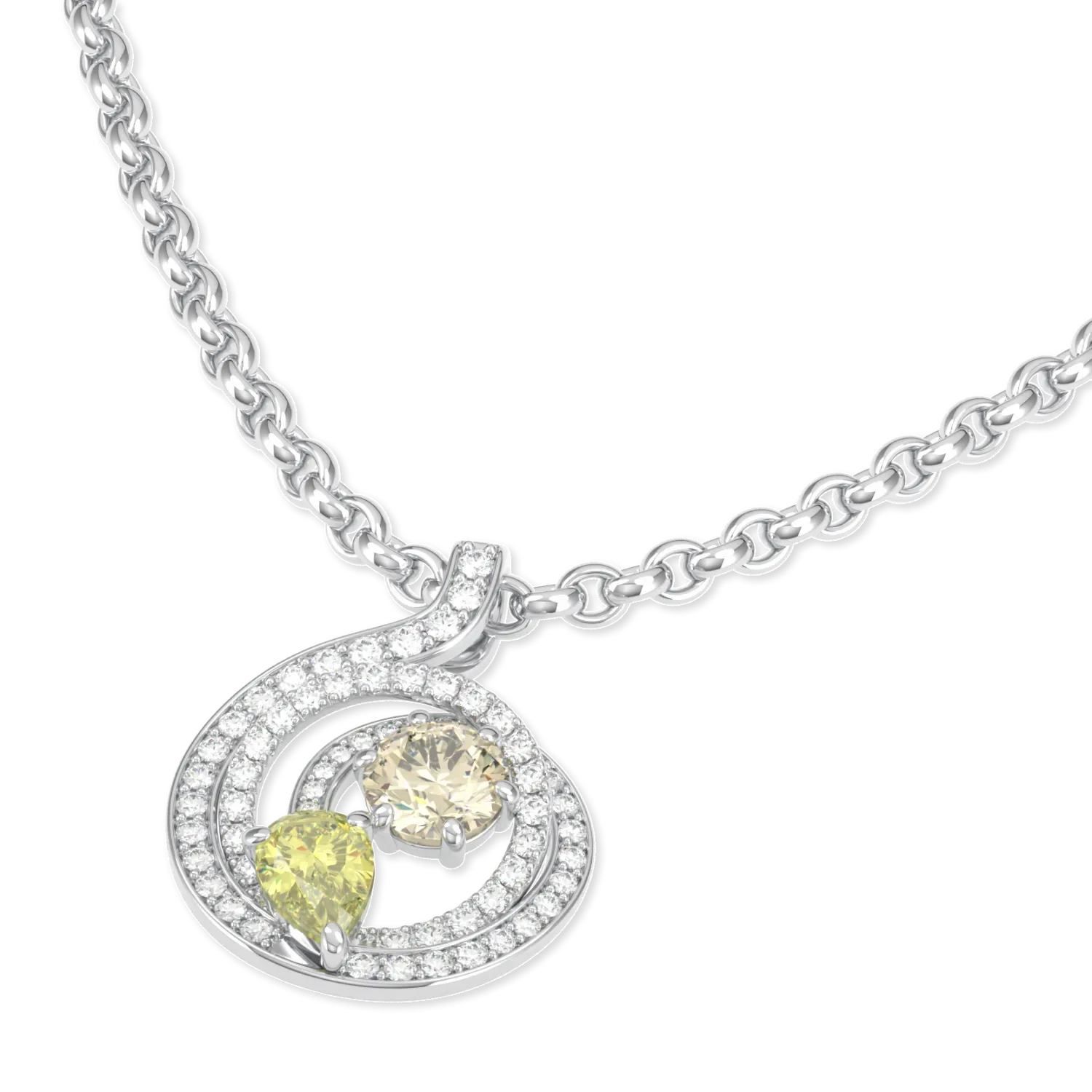 Serpentine collection pendant featuring Fancy Yellow Diamond set in 18ct White Gold, Blacklock Jewellery — detail view