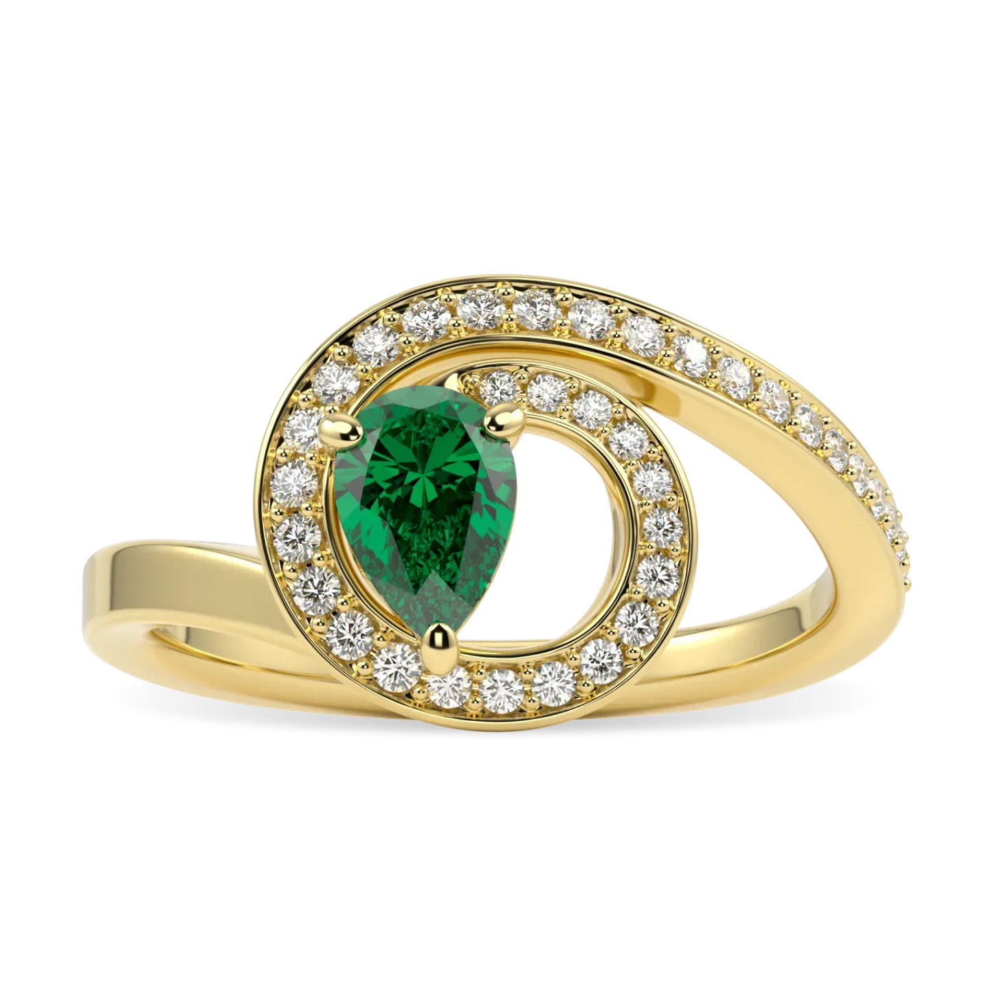 18ct Yellow Gold Green Tourmaline Diamond ring from Blacklock's Serpentine collection — top down view