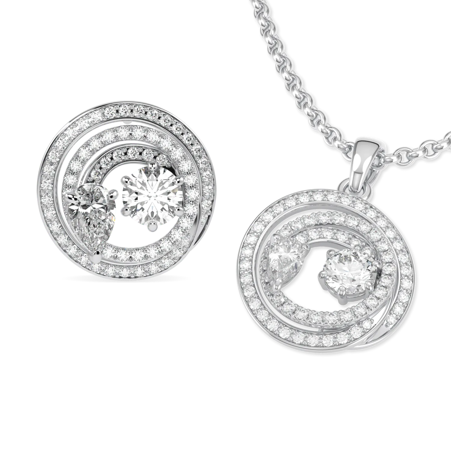 Serpentine collection earrings and pendant featuring Diamond set in White Gold, Blacklock Jewellery