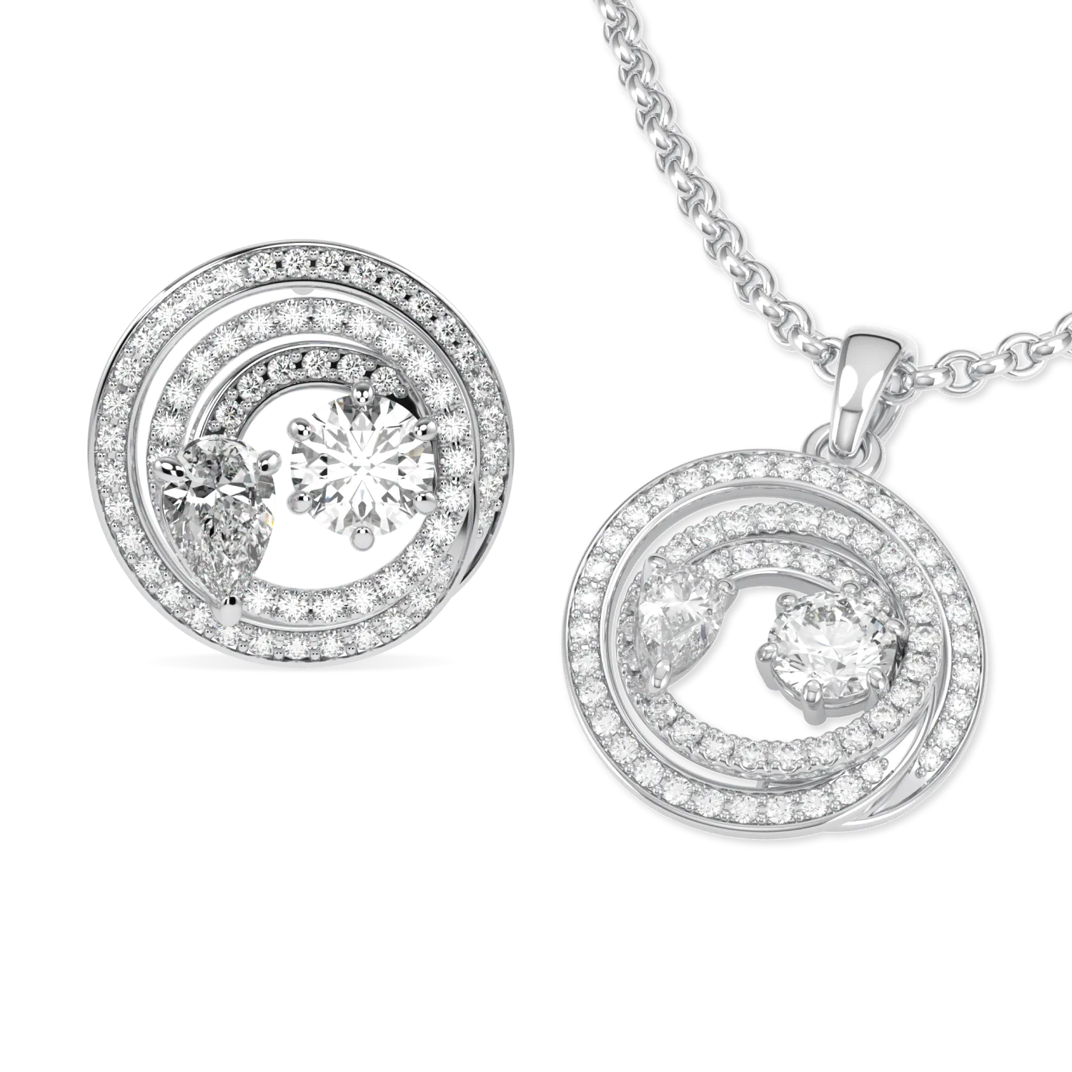Serpentine collection earrings and pendant featuring Diamond set in White Gold, Blacklock Jewellery