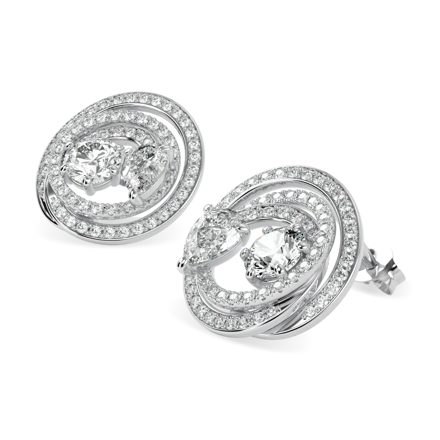 Handcrafted 18ct White Gold Diamond stud earrings by Blacklock, Serpentine collection