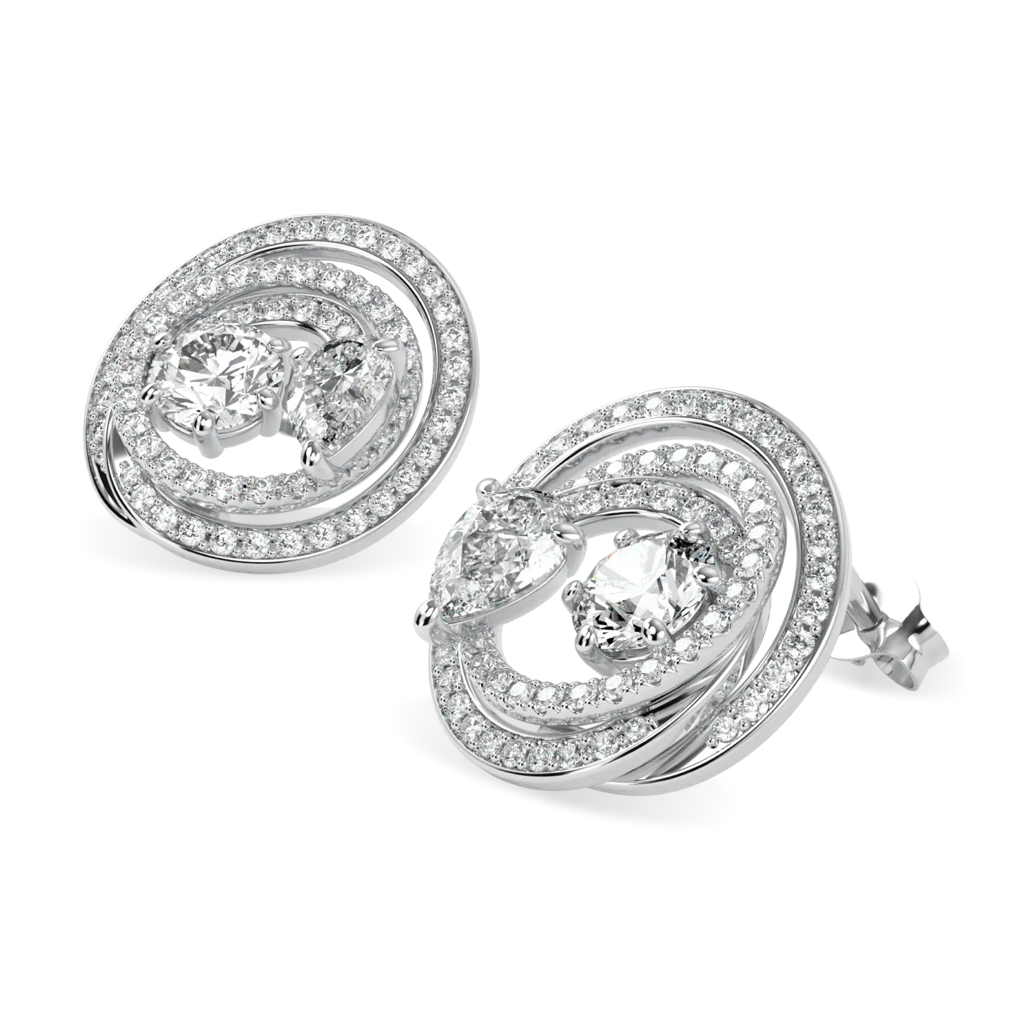 Handcrafted 18ct White Gold Diamond stud earrings by Blacklock, Serpentine collection