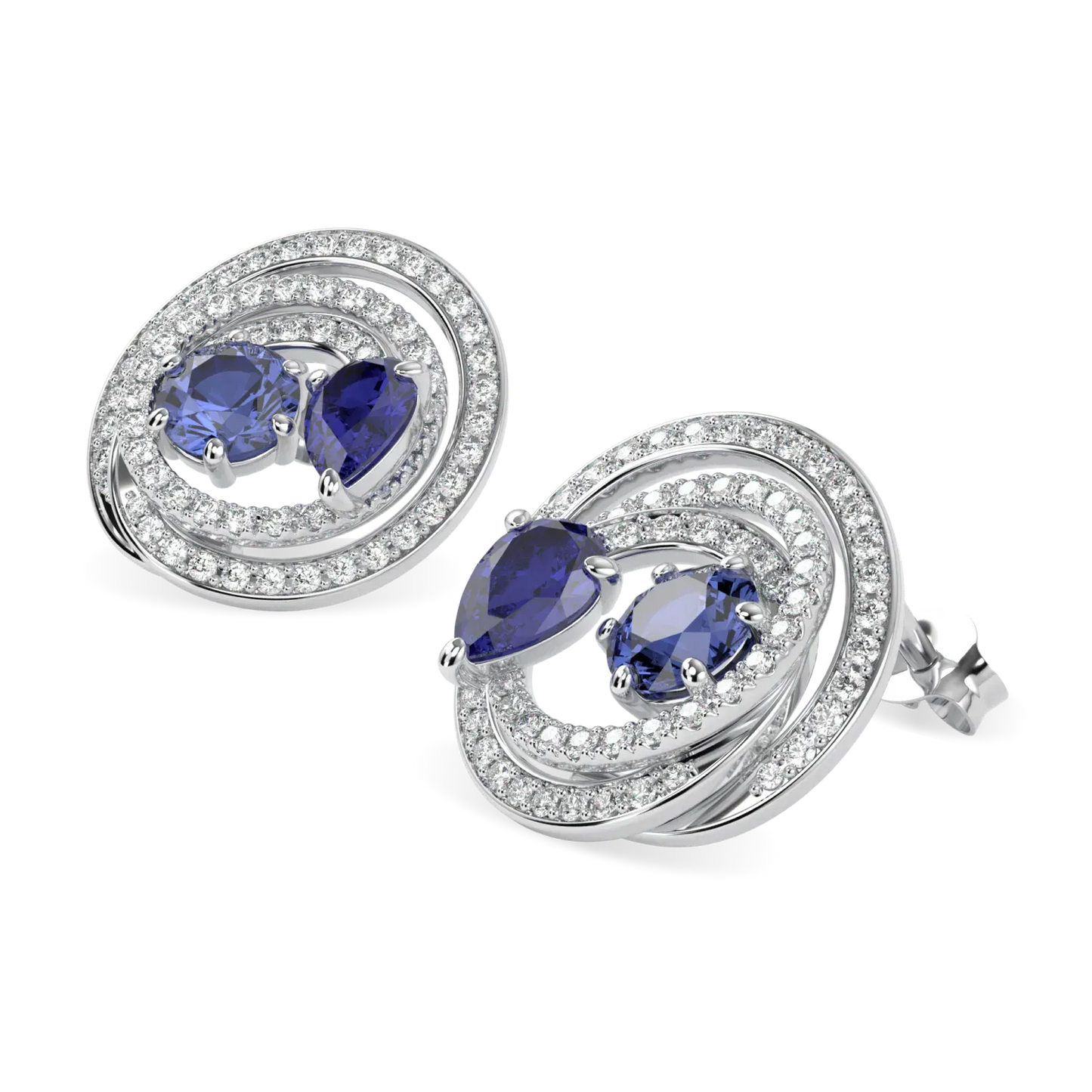 Serpentine collection Sapphire and Diamond stud earrings set in 18ct White Gold, Blacklock Jewellery