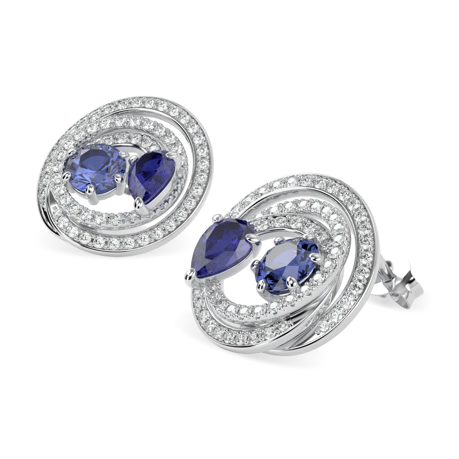 Serpentine collection Sapphire and Diamond stud earrings set in 18ct White Gold, Blacklock Jewellery