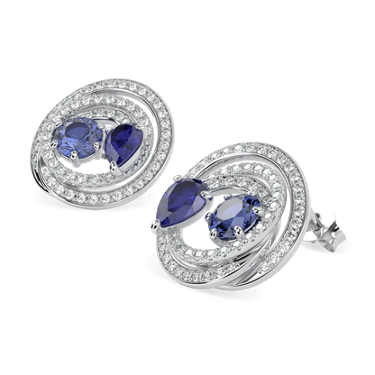 Serpentine collection Sapphire and Diamond stud earrings set in 18ct White Gold, Blacklock Jewellery