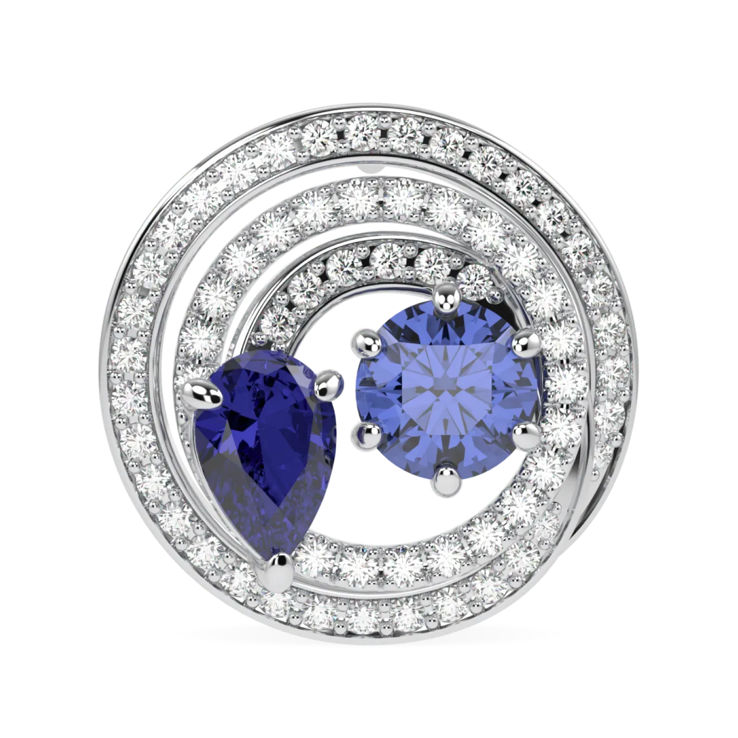 Handcrafted 18ct White Gold Sapphire and Diamond stud earrings by Blacklock, Serpentine collection — straight on view