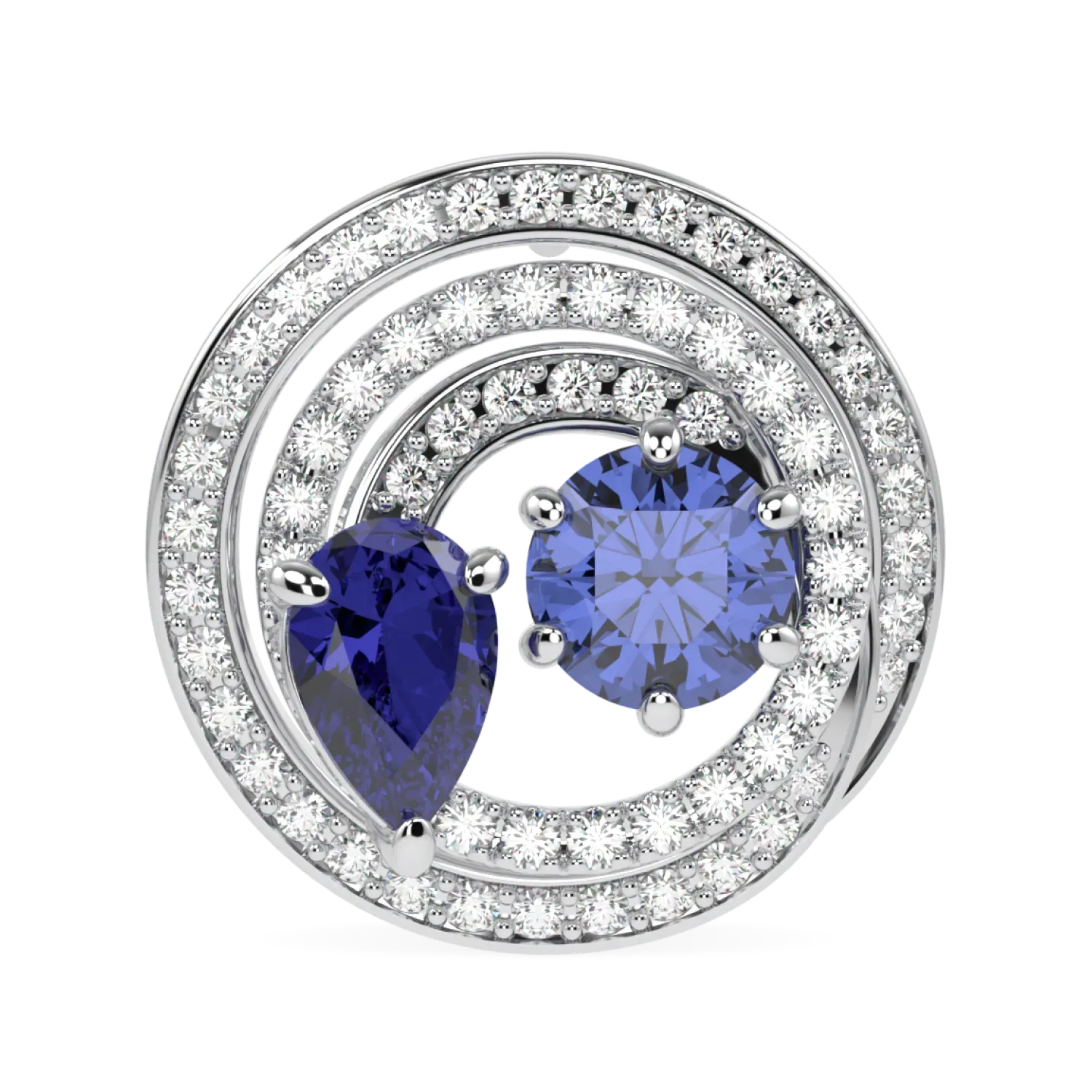 Handcrafted 18ct White Gold Sapphire and Diamond stud earrings by Blacklock, Serpentine collection — straight on view