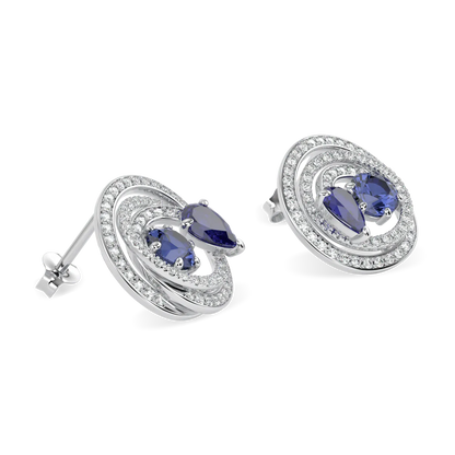 18ct White Gold Sapphire Diamond Stud Earrings by Blacklock Jewellery, Serpentine collection — detail view