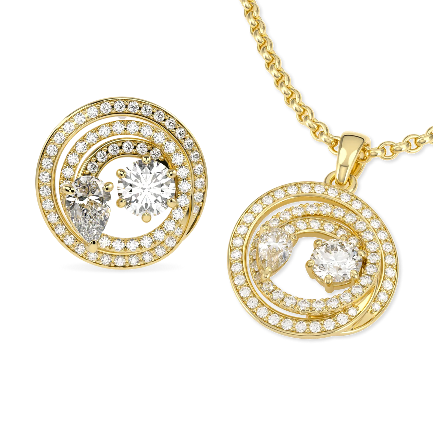 Yellow Gold Diamond earrings and pendant set from Blacklock's Serpentine collection