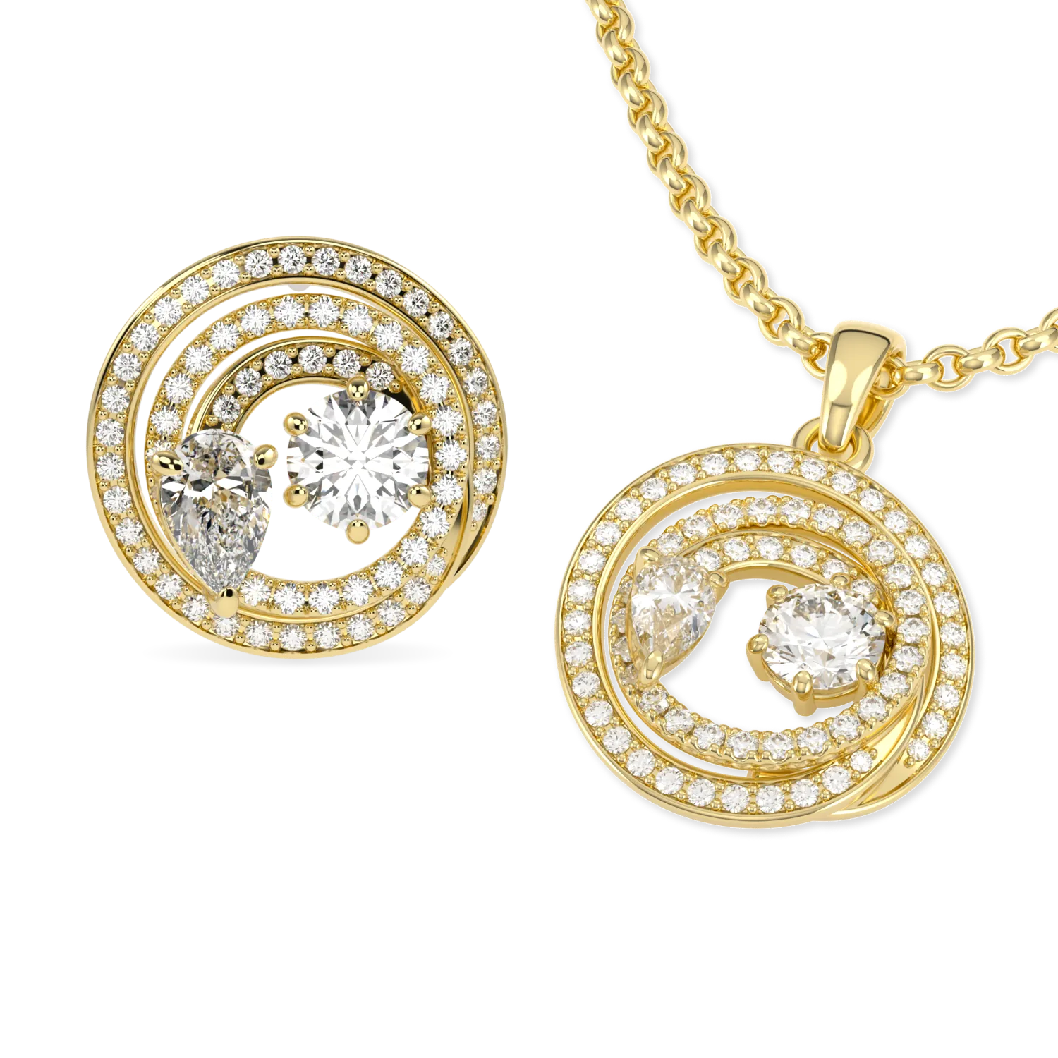 Yellow Gold Diamond earrings and pendant set from Blacklock's Serpentine collection